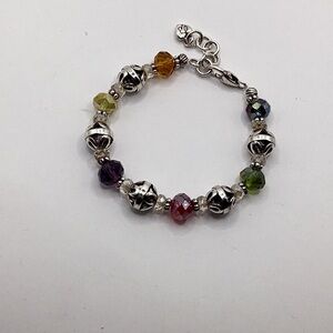 Brighton Silver plated open spheres and multi colored crystal bracelet